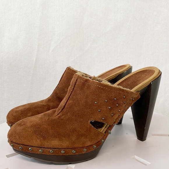 Vintage Nine West‎ Womens 9.5M Brown Leather Chunky Platform Western Clogs - Picture 1 of 12